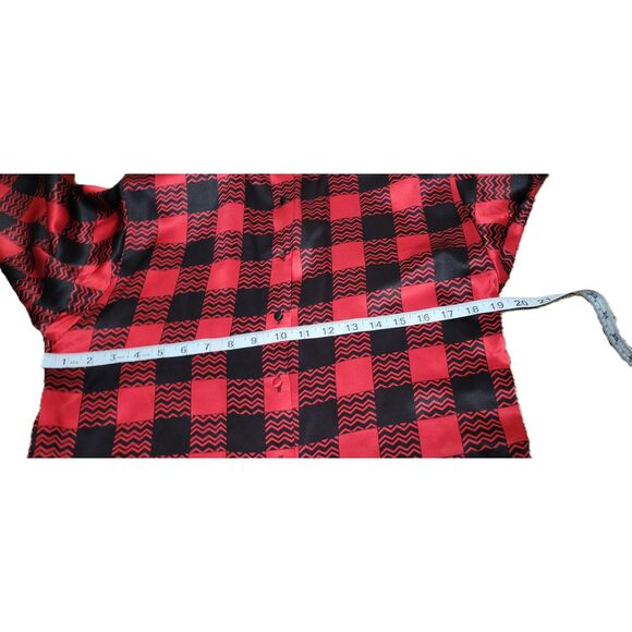 80/90s St. John Bow Neck Red Black Geometric Pattern Silk Work Retro Blouse Sz 6 - Picture 7 of 13